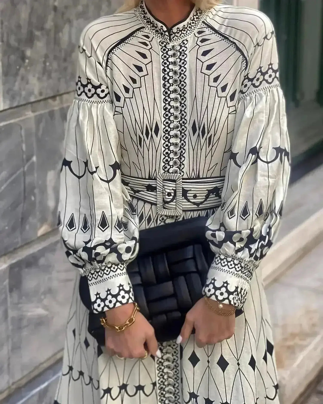 Ella | Women’s Printed Long Sleeve A Line Midi Dress