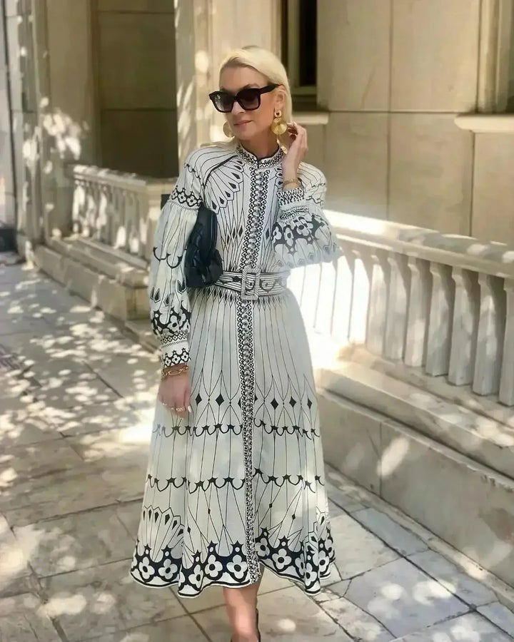 Ella | Women’s Printed Long Sleeve A Line Midi Dress