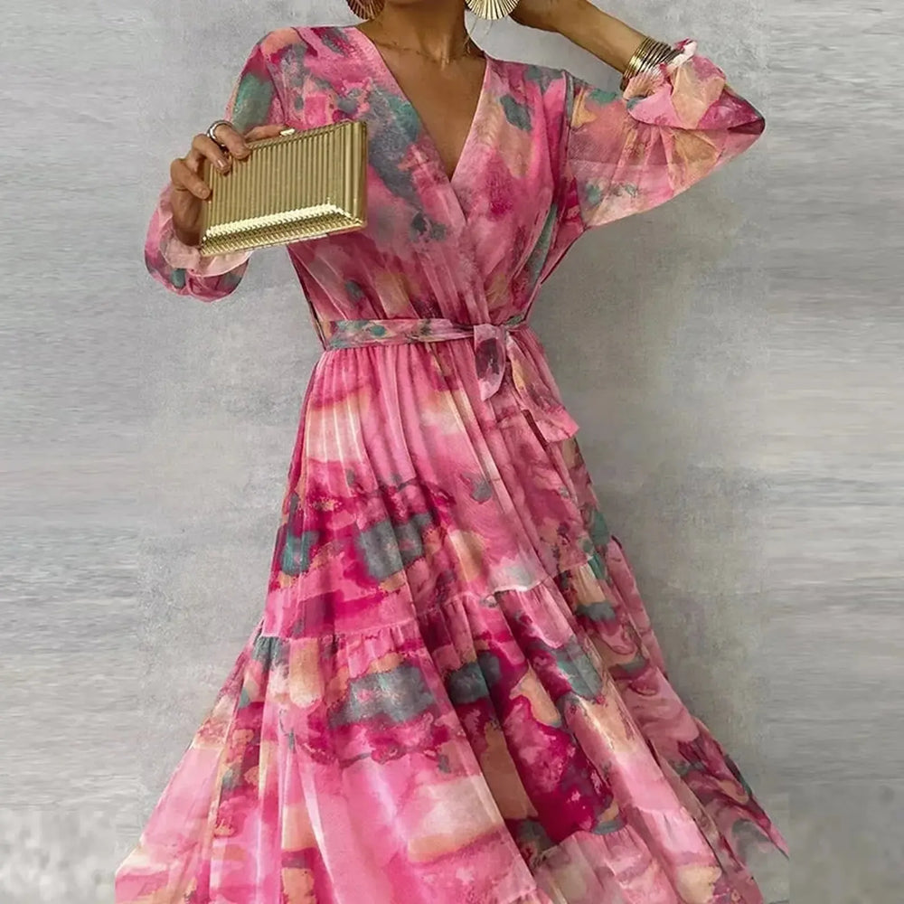Ella | Women's Printed Wrap Maxi Wedding Guest Dress