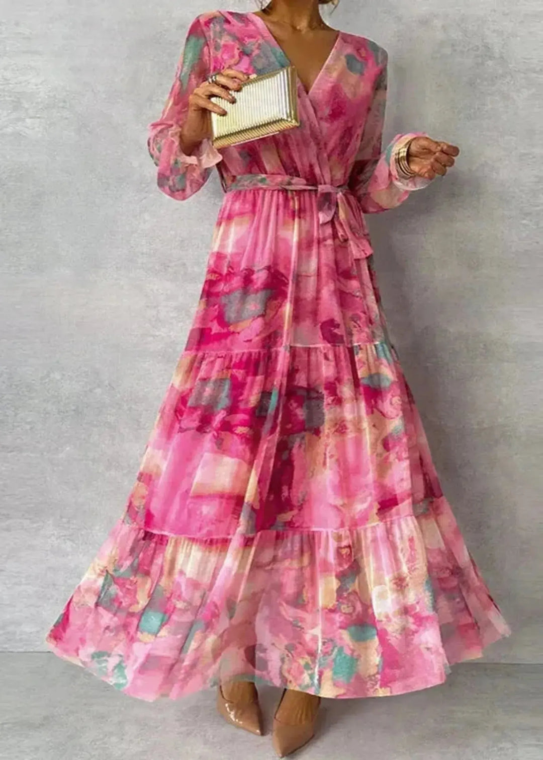 Ella | Women's Printed Wrap Maxi Wedding Guest Dress