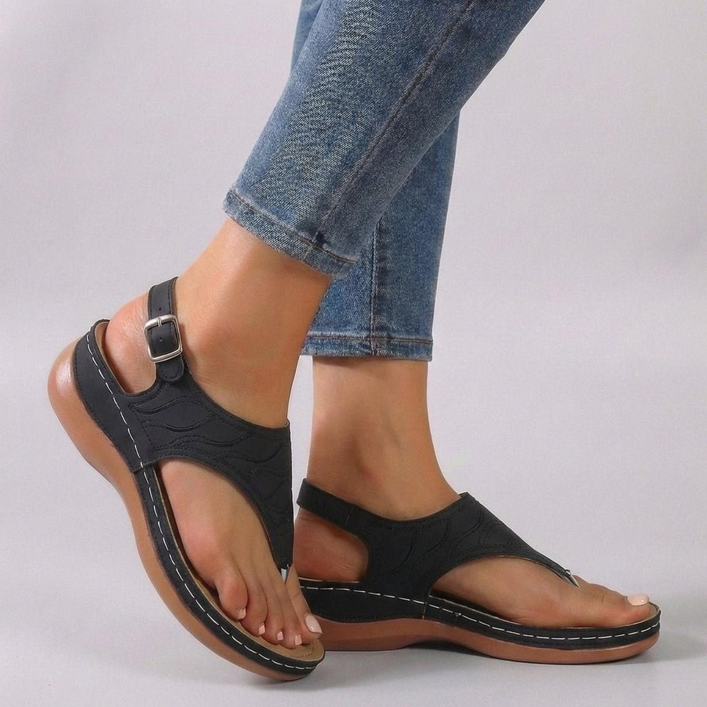 Emma | Orthopedic Wedge Sandals Embroidered Ankle Strap Open Toe