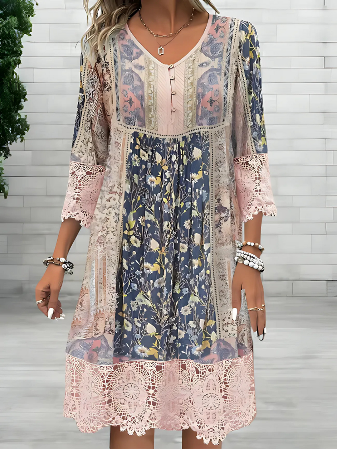 Emma | Women's Boho Printed V Neck Midi Dress