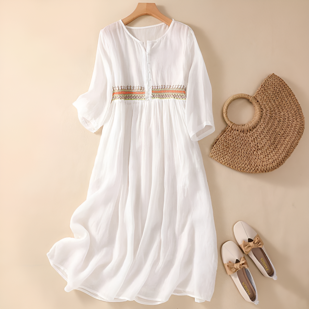 Emma | Women's Embroidered Midi Summer Dress