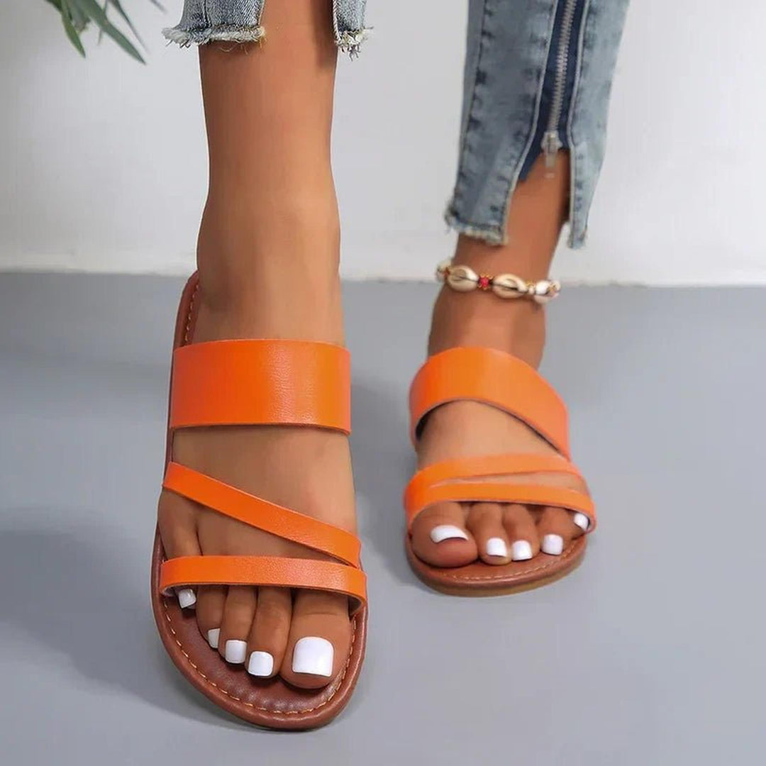 Evelyn | Cross-Strap Sandals Women Cushioned Leather Slip-On Flats