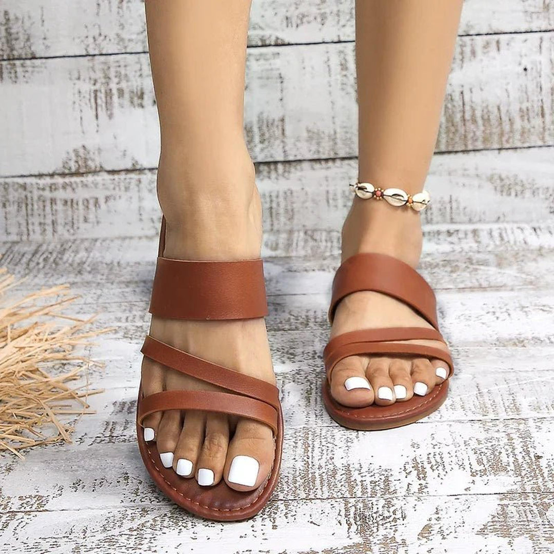 Evelyn | Cross-Strap Sandals Women Cushioned Leather Slip-On Flats