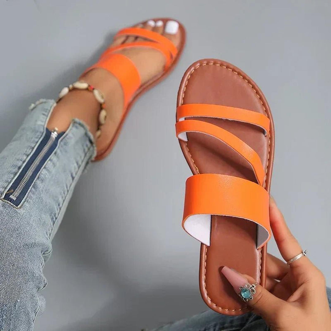 Evelyn | Cross-Strap Sandals Women Cushioned Leather Slip-On Flats