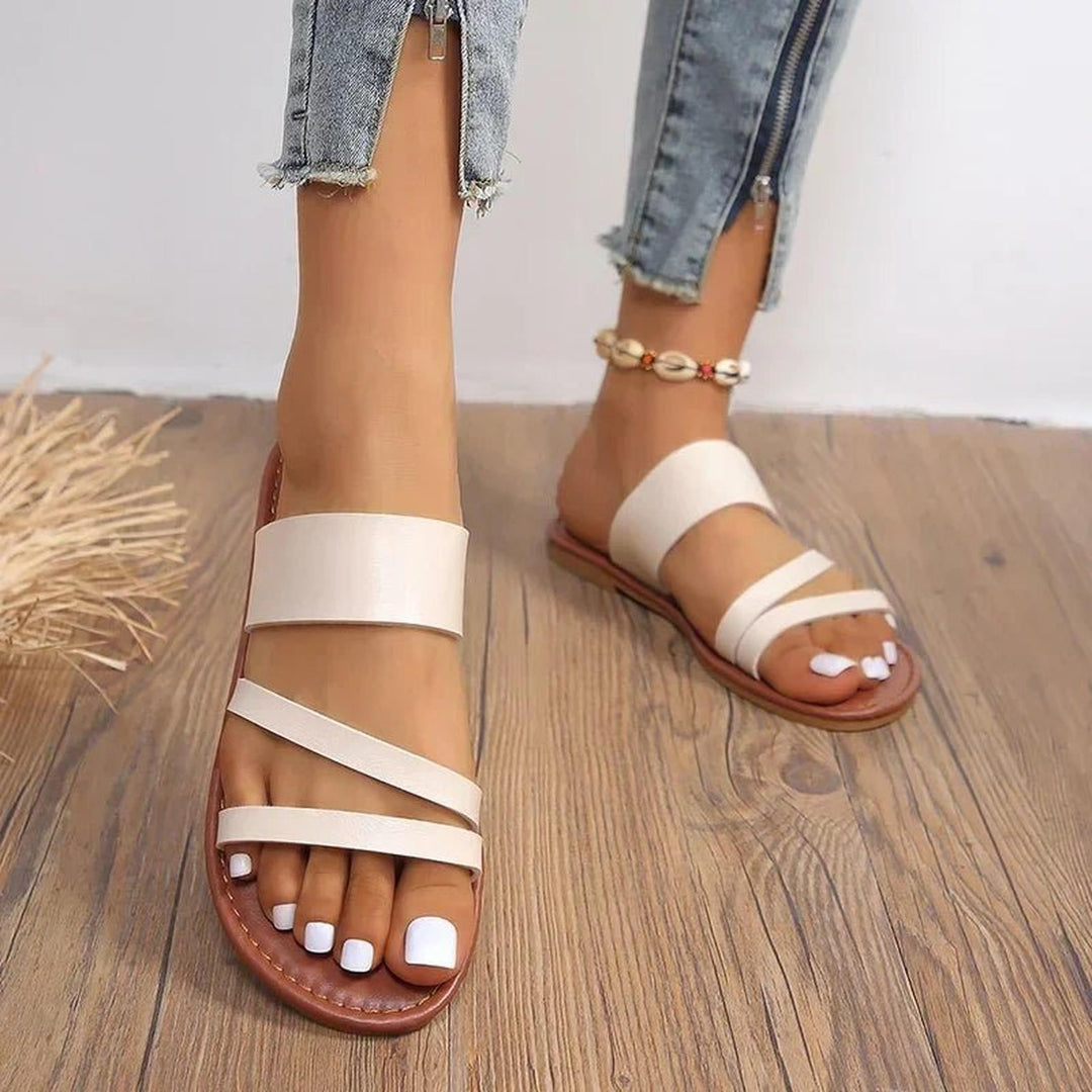 Evelyn | Cross-Strap Sandals Women Cushioned Leather Slip-On Flats
