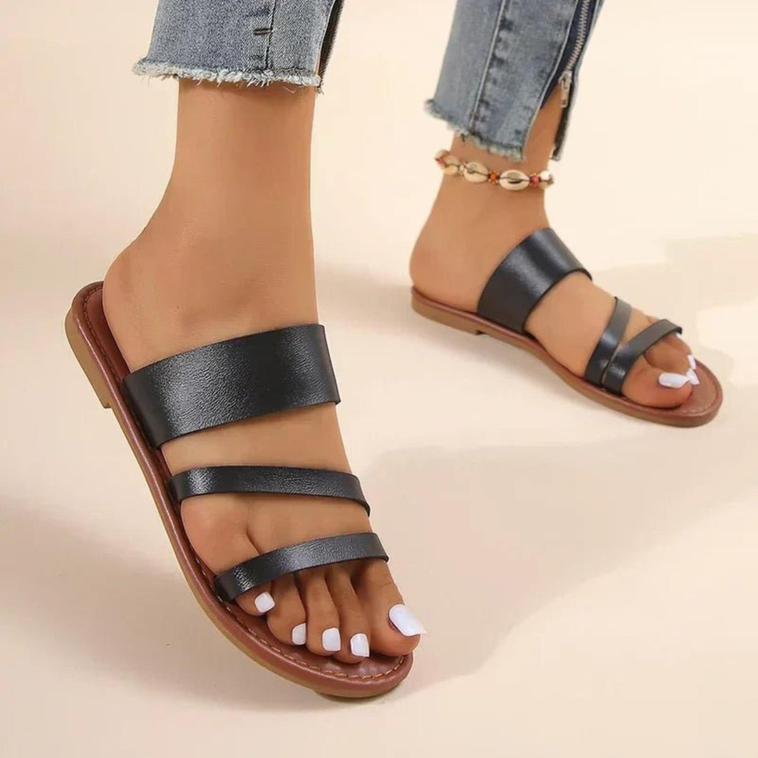 Evelyn | Cross-Strap Sandals Women Cushioned Leather Slip-On Flats