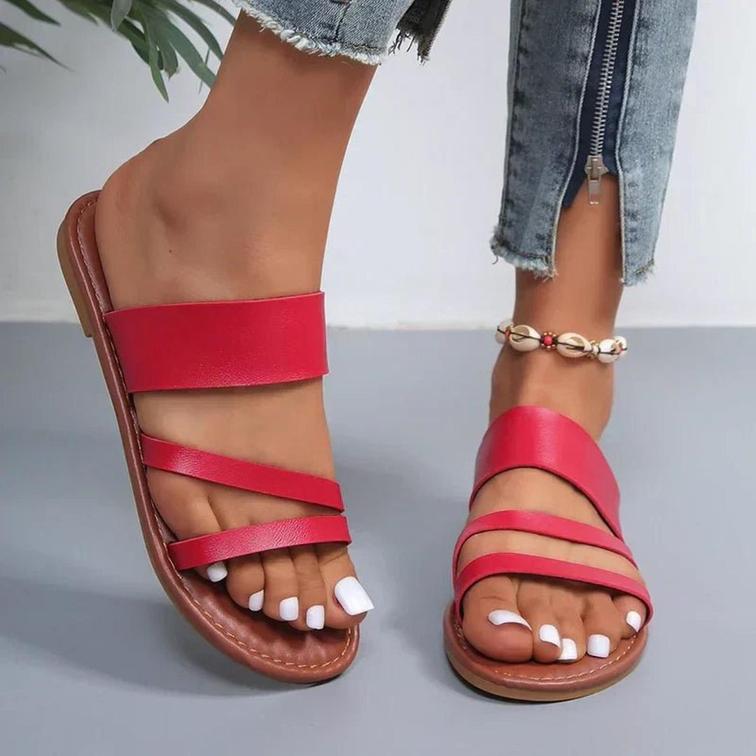 Evelyn | Cross-Strap Sandals Women Cushioned Leather Slip-On Flats