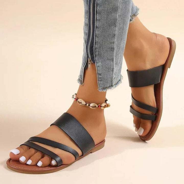 Evelyn | Cross-Strap Sandals Women Cushioned Leather Slip-On Flats