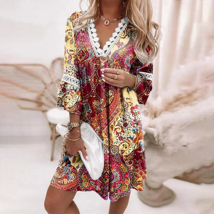 Evelyn | Women's Boho Floral V Neck Mini Dress