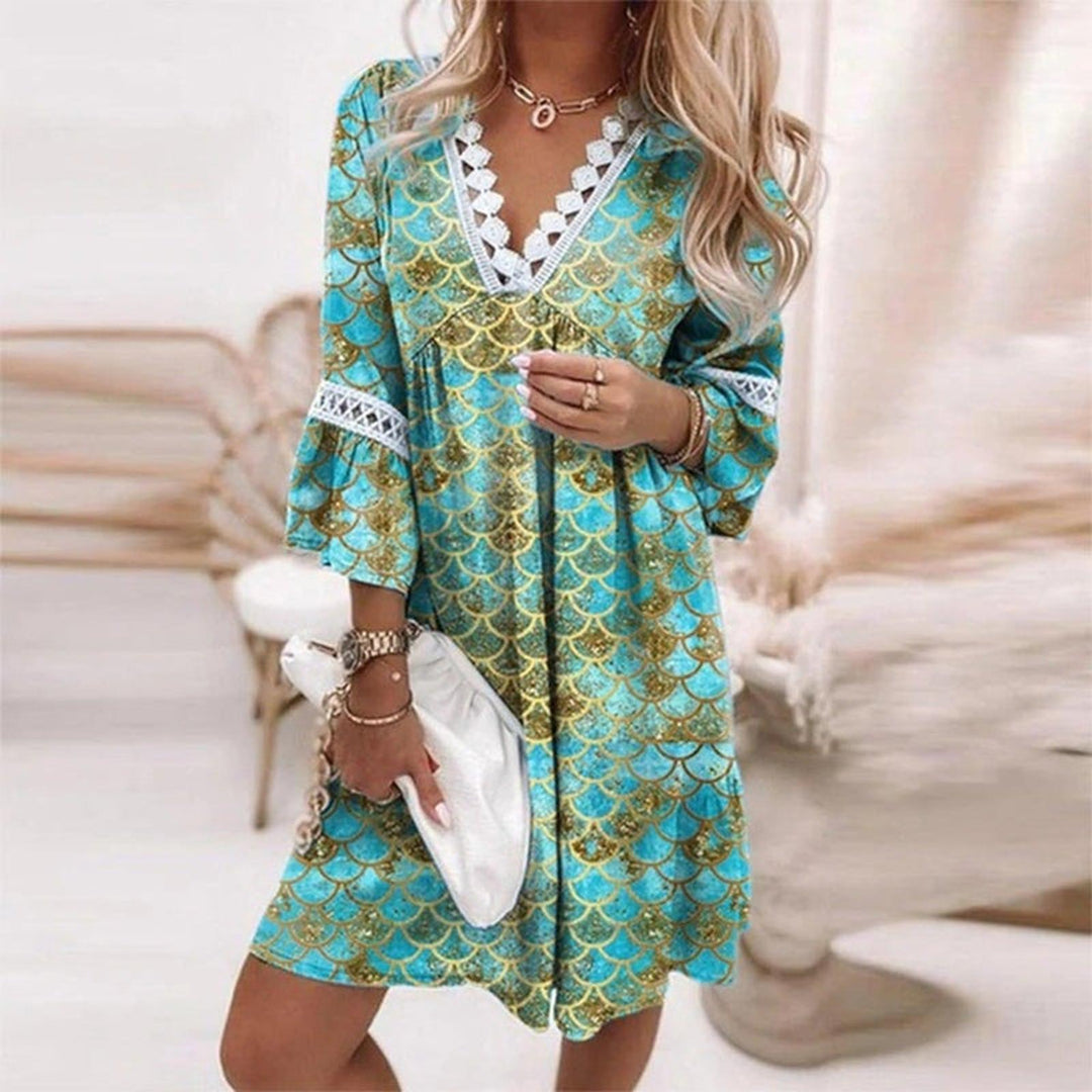 Evelyn | Women's Boho Floral V Neck Mini Dress