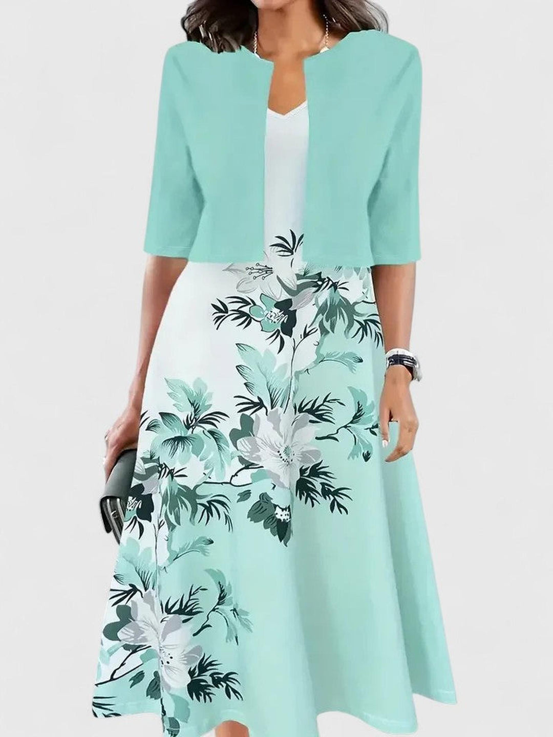 Evelyn | Women’s Floral Three Quarter Sleeve A Line Midi Dress