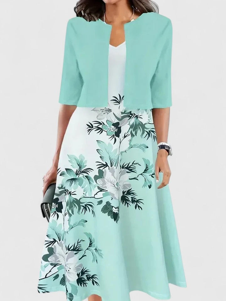 Evelyn | Women’s Floral Three Quarter Sleeve A Line Midi Dress