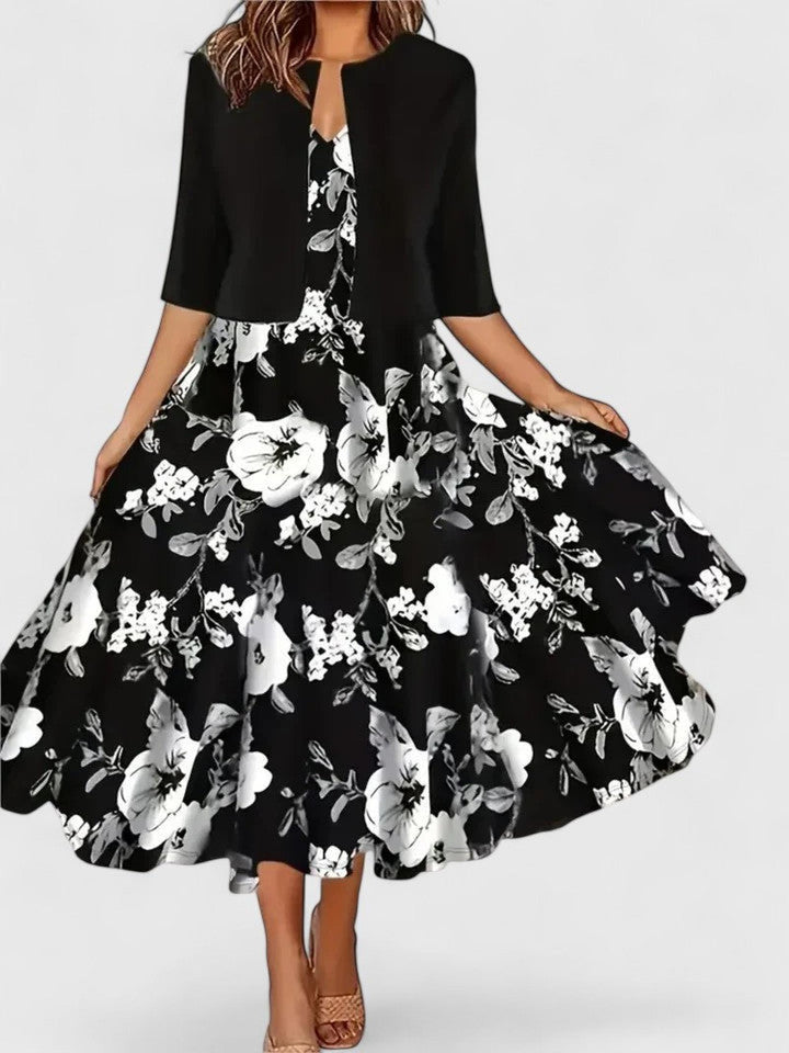 Evelyn | Women’s Floral Three Quarter Sleeve A Line Midi Dress
