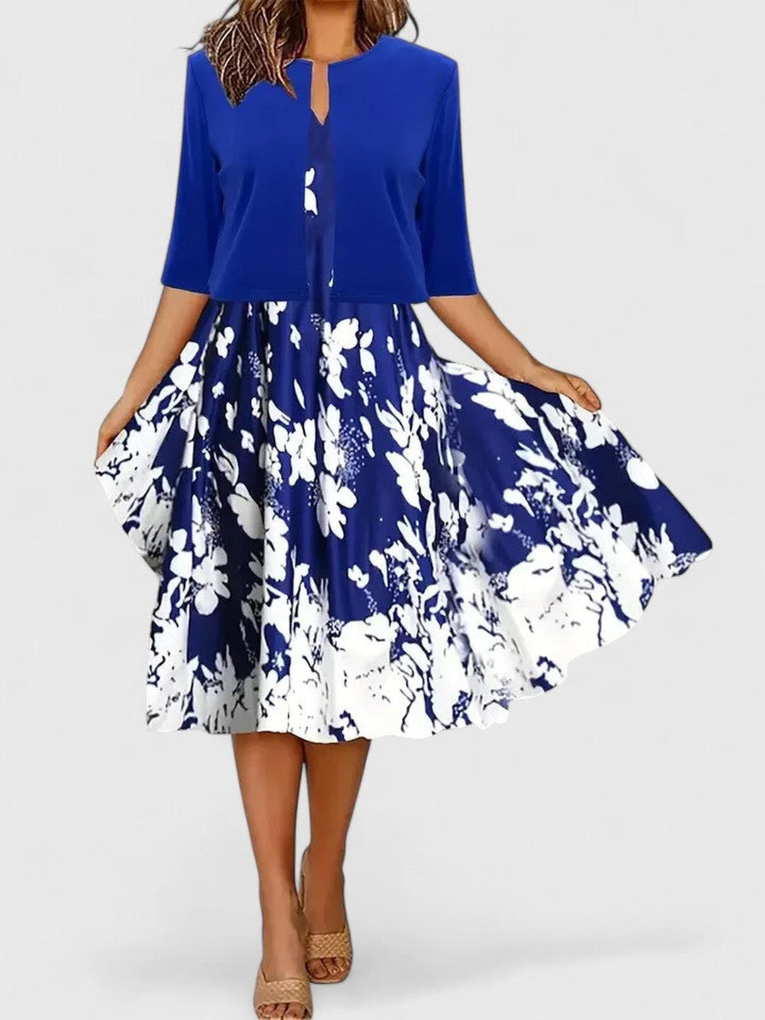 Evelyn | Women’s Floral Three Quarter Sleeve A Line Midi Dress
