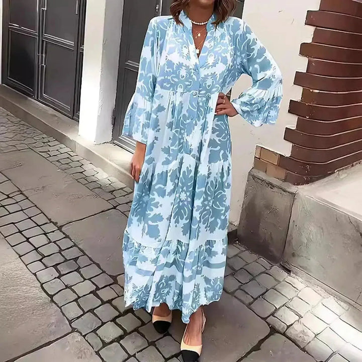 Faith | Women's Boho Printed Long Sleeve Midi Dress