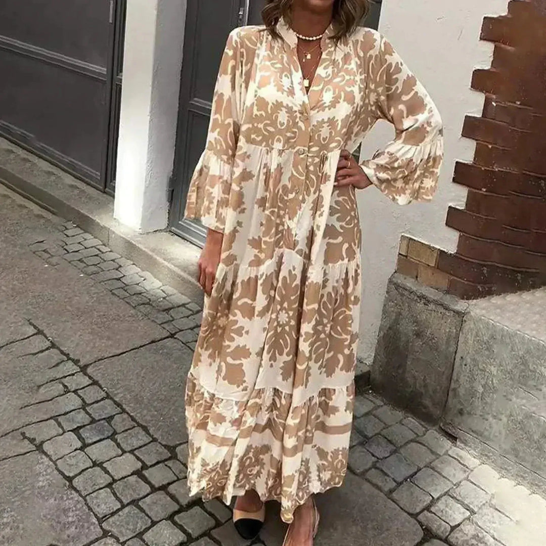 Faith | Women's Boho Printed Long Sleeve Midi Dress