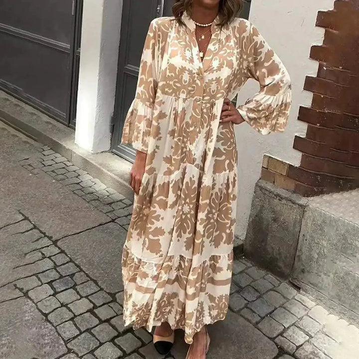 Faith | Women's Boho Printed Long Sleeve Midi Dress