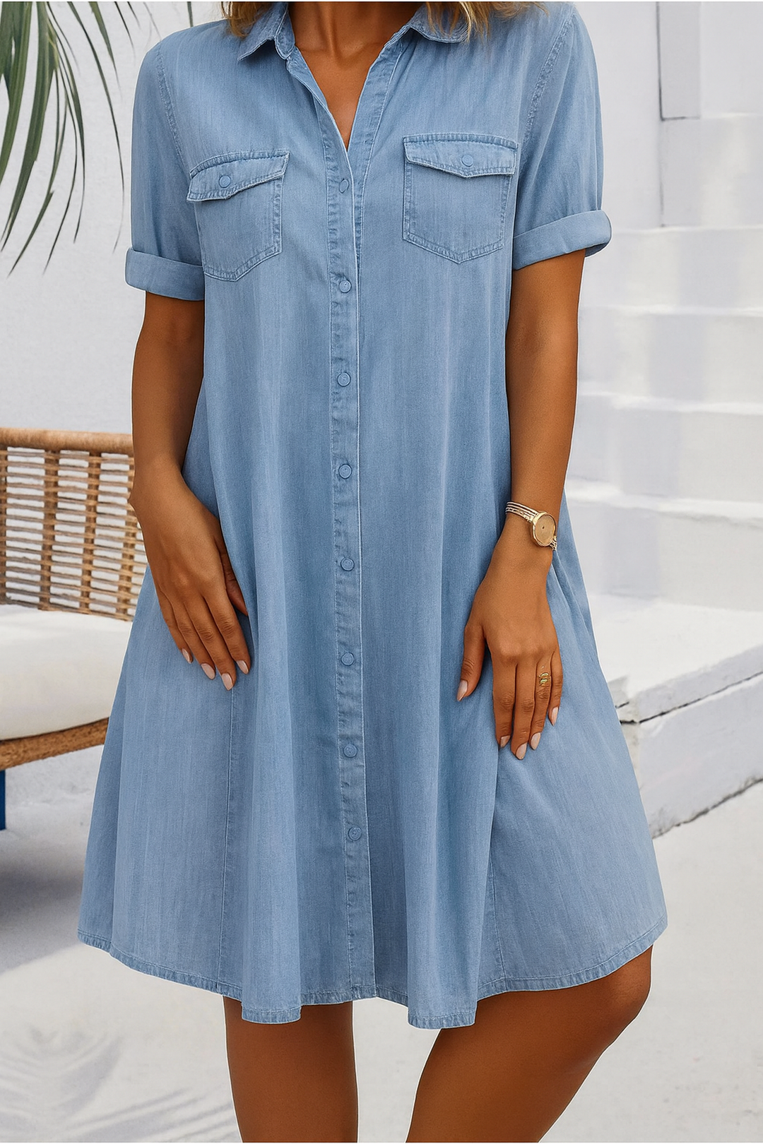 Faith | Women’s Denim Button Summer Midi Dress