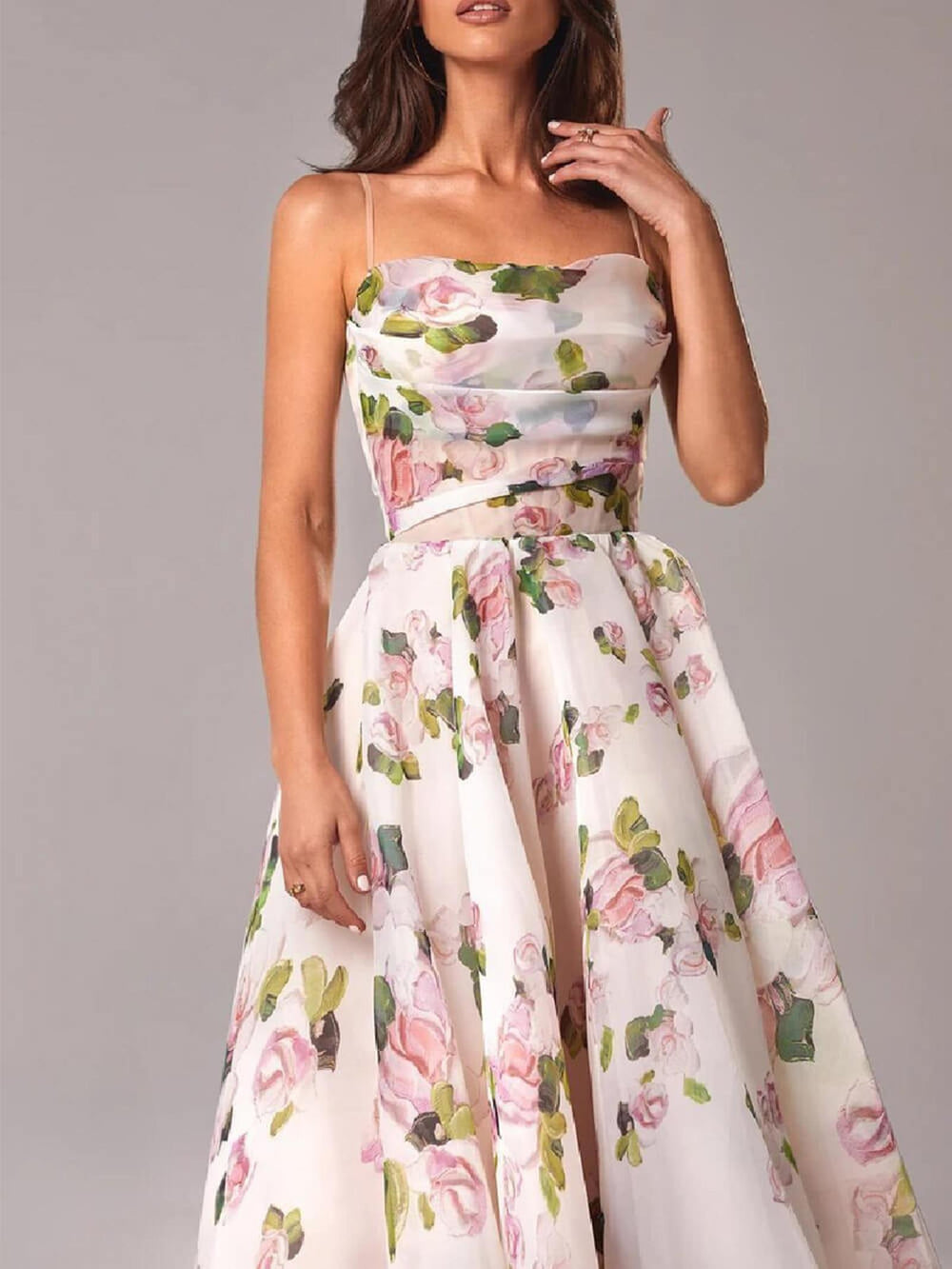 Fiona | Women's Floral Spaghetti Strap A-Line Midi Dress