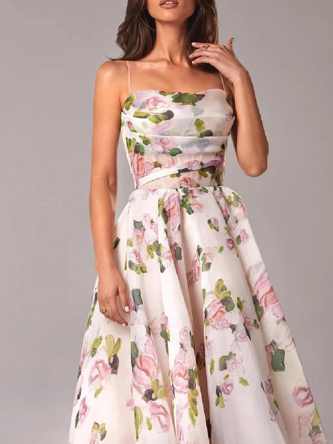 Fiona | Women's Floral Spaghetti Strap A-Line Midi Dress