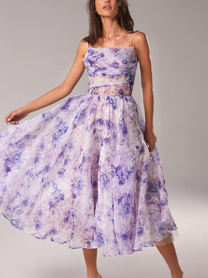 Fiona | Women's Floral Spaghetti Strap A-Line Midi Dress