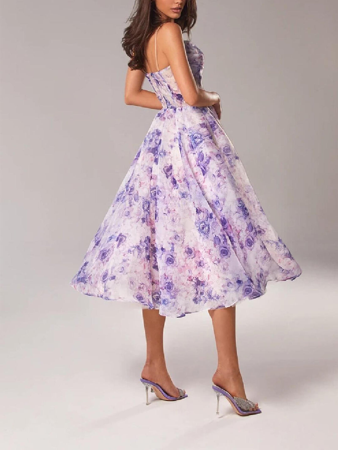 Fiona | Women's Floral Spaghetti Strap A-Line Midi Dress