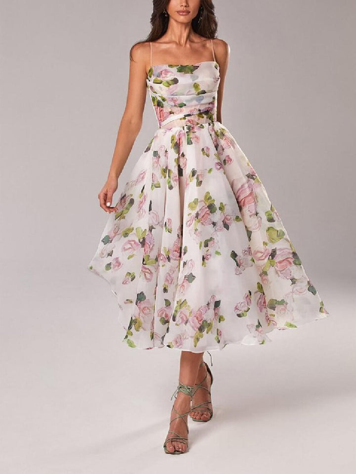 Fiona | Women's Floral Spaghetti Strap A-Line Midi Dress
