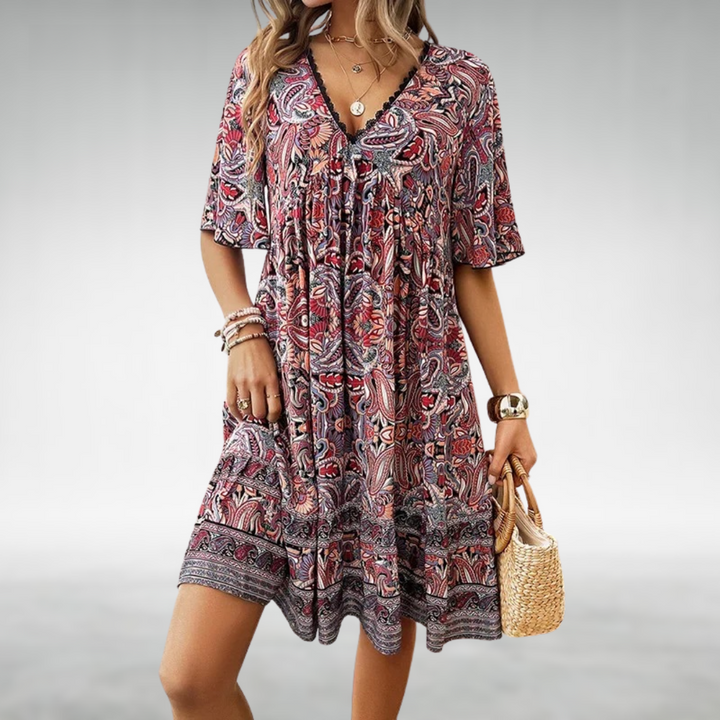 Gabriella | Women's Boho Printed V Neck Mini Dress