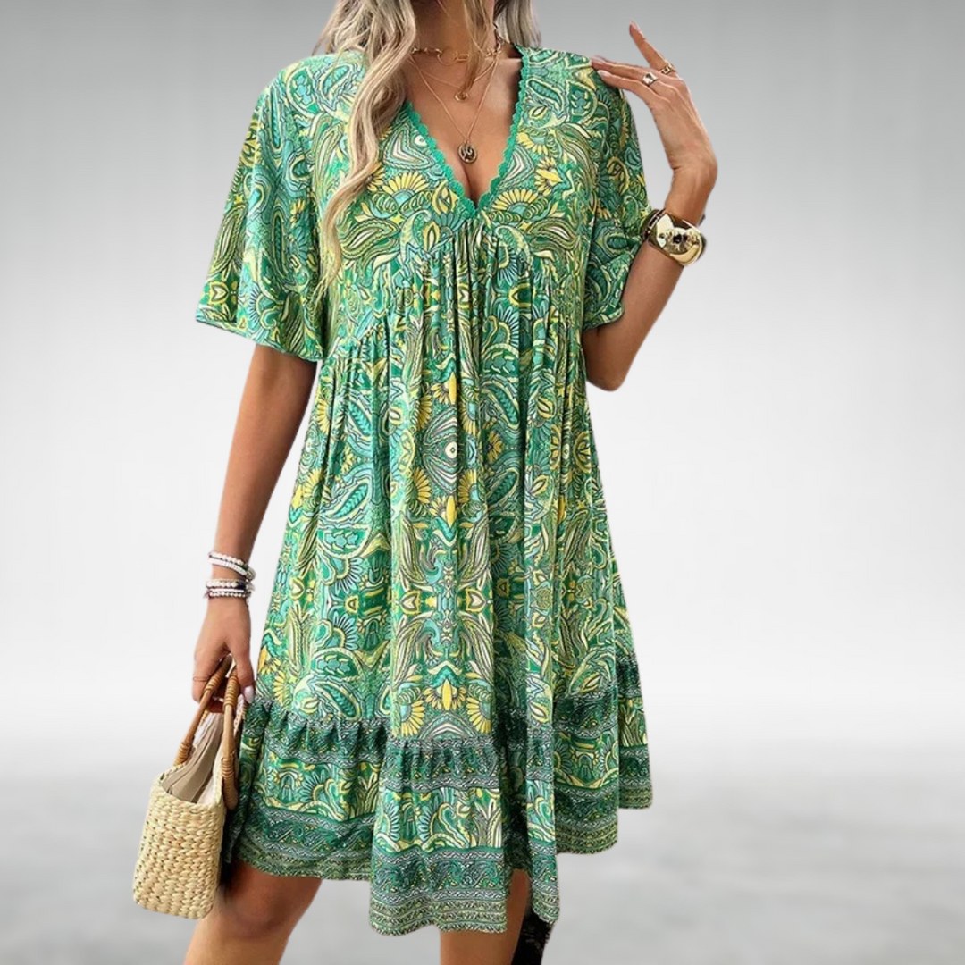 Gabriella | Women's Boho Printed V Neck Mini Dress