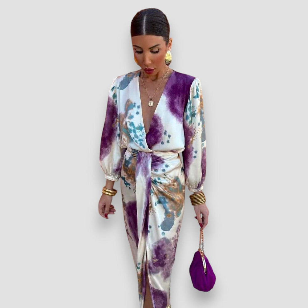 Gabrielle | Women’s Summer Midi Tie Waist Abstract Dress