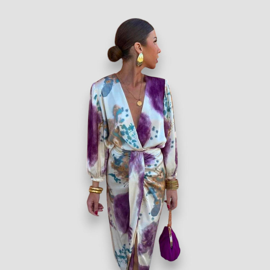 Gabrielle | Women’s Summer Midi Tie Waist Abstract Dress