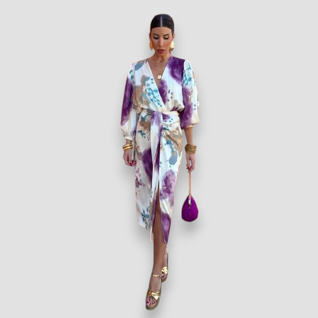 Gabrielle | Women’s Summer Midi Tie Waist Abstract Dress