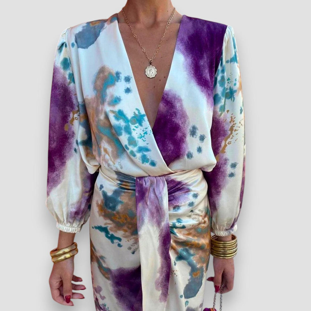 Gabrielle | Women’s Summer Midi Tie Waist Abstract Dress