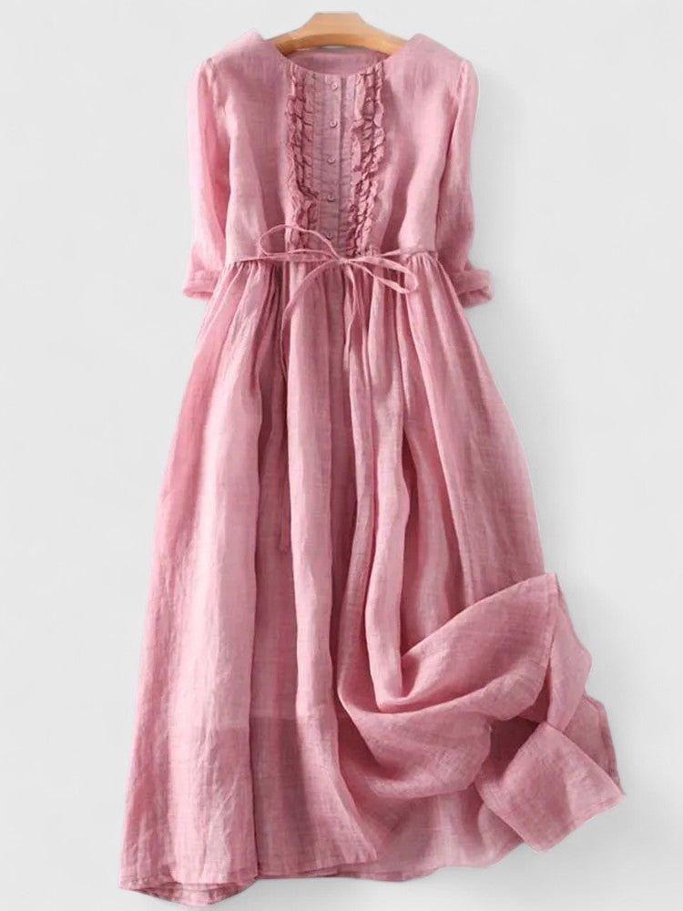Grace | Midi Dress Cotton Linen Lace-Up Back Flowing Silhouette