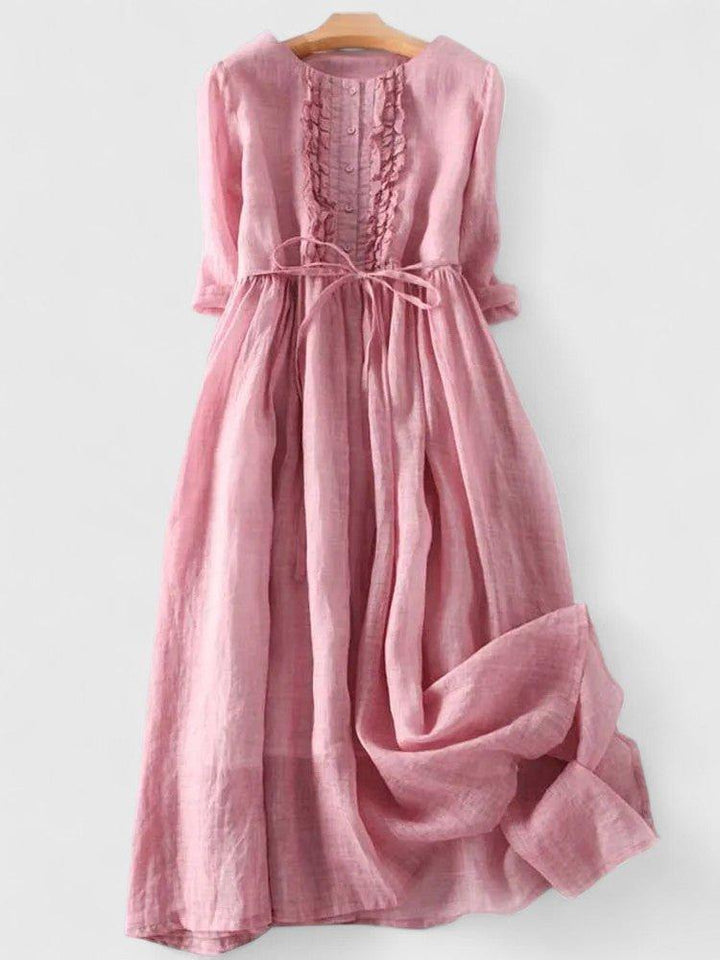 Grace | Midi Dress Cotton Linen Lace-Up Back Flowing Silhouette