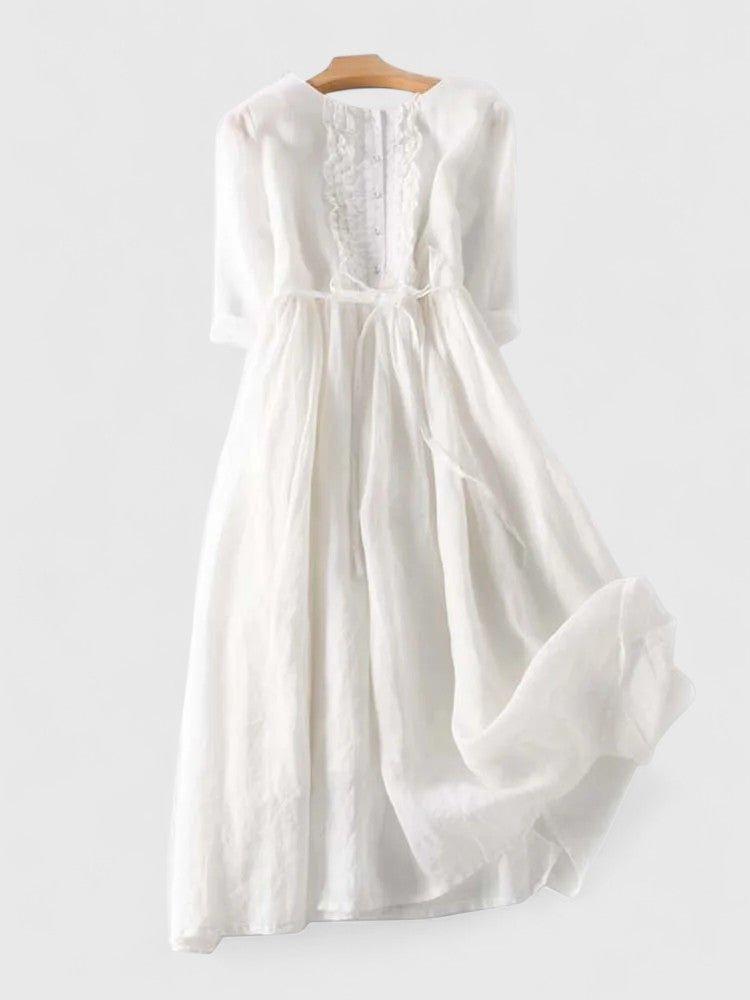 Grace | Midi Dress Cotton Linen Lace-Up Back Flowing Silhouette
