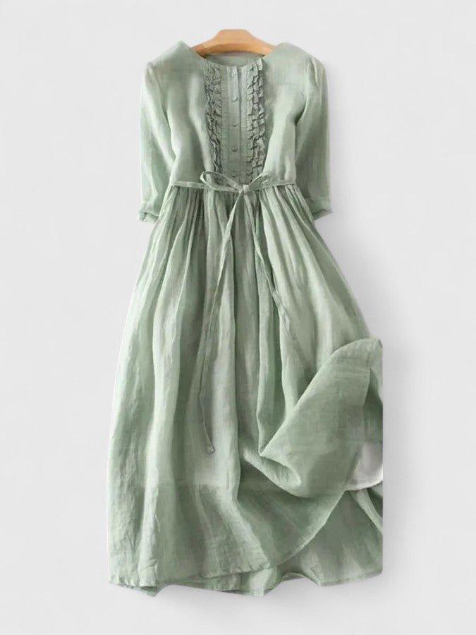 Grace | Midi Dress Cotton Linen Lace-Up Back Flowing Silhouette