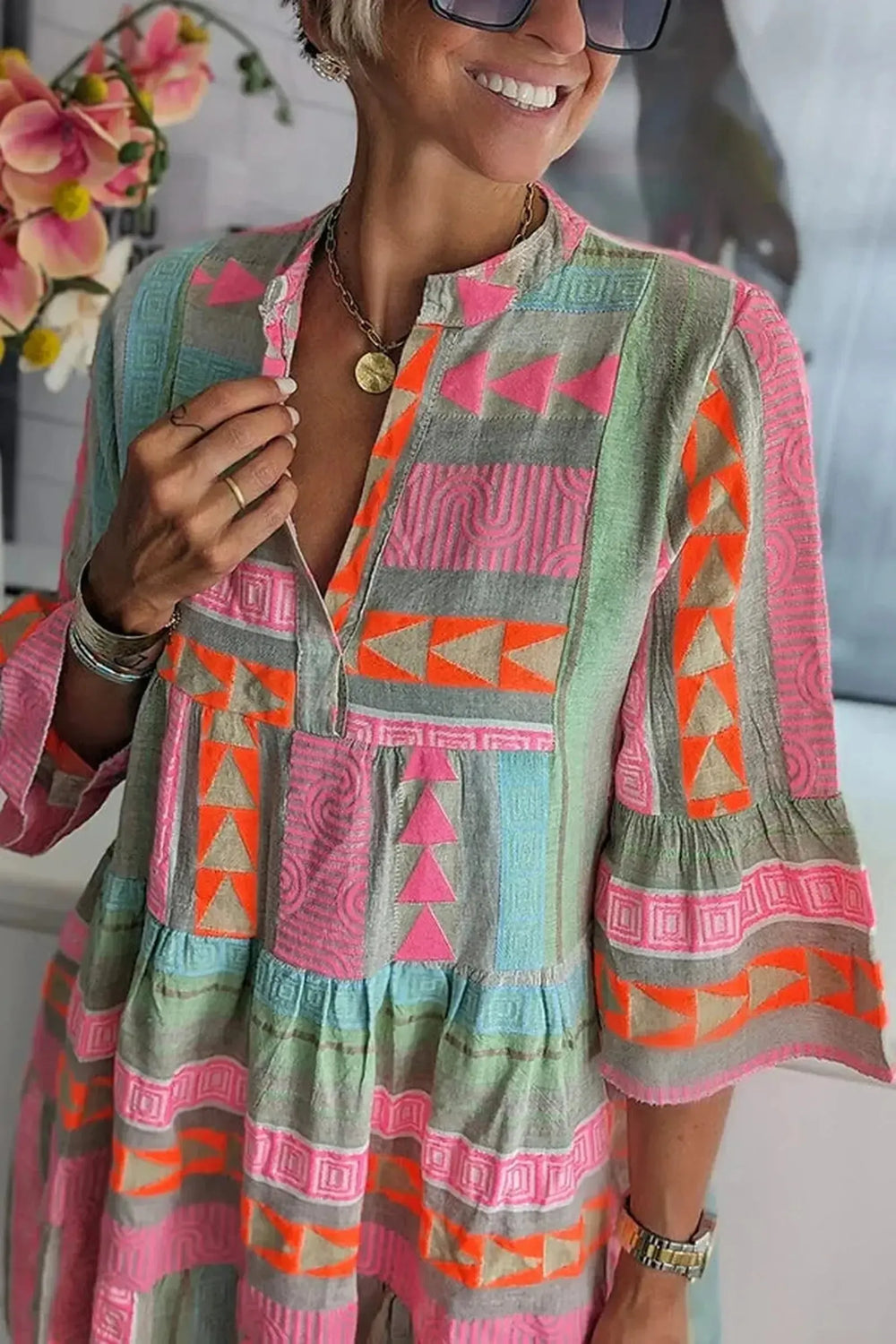 Grace | Women’s Boho Printed Summer Midi Dress Relaxed Fit