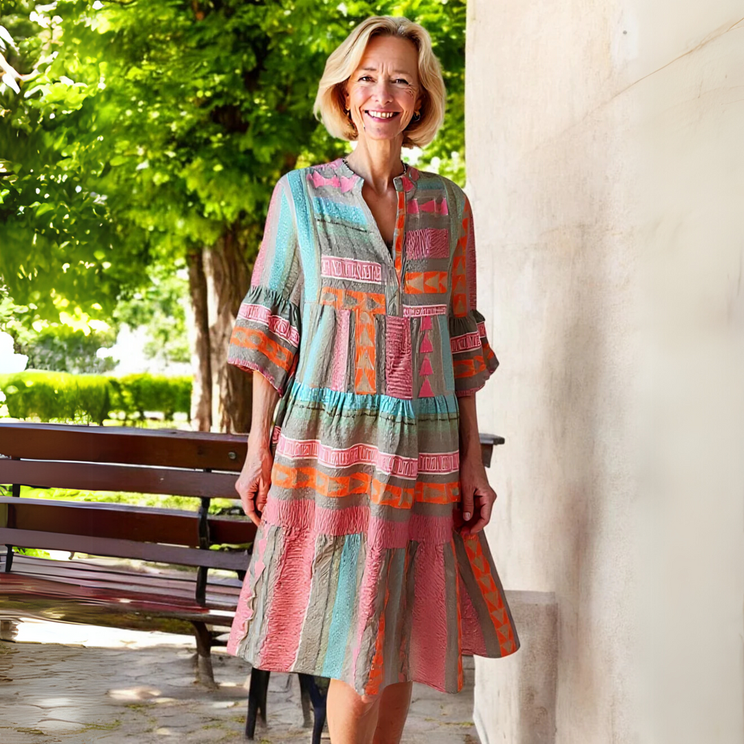 Grace | Women’s Boho Printed Summer Midi Dress Relaxed Fit