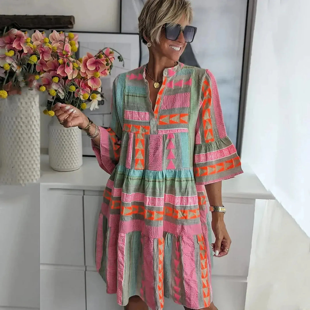 Grace | Women’s Boho Printed Summer Midi Dress Relaxed Fit