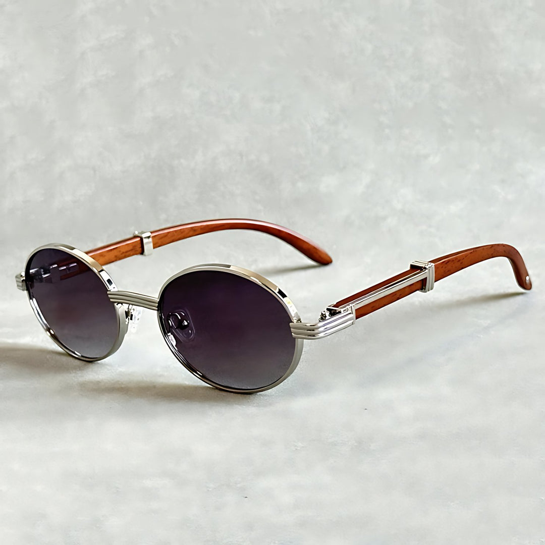 Harper | Sunglasses Round Gold Frame Wood Temple UV400 Protection