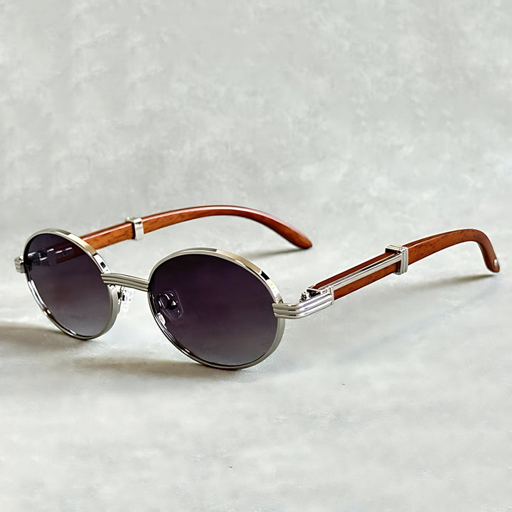 Harper | Sunglasses Round Gold Frame Wood Temple UV400 Protection