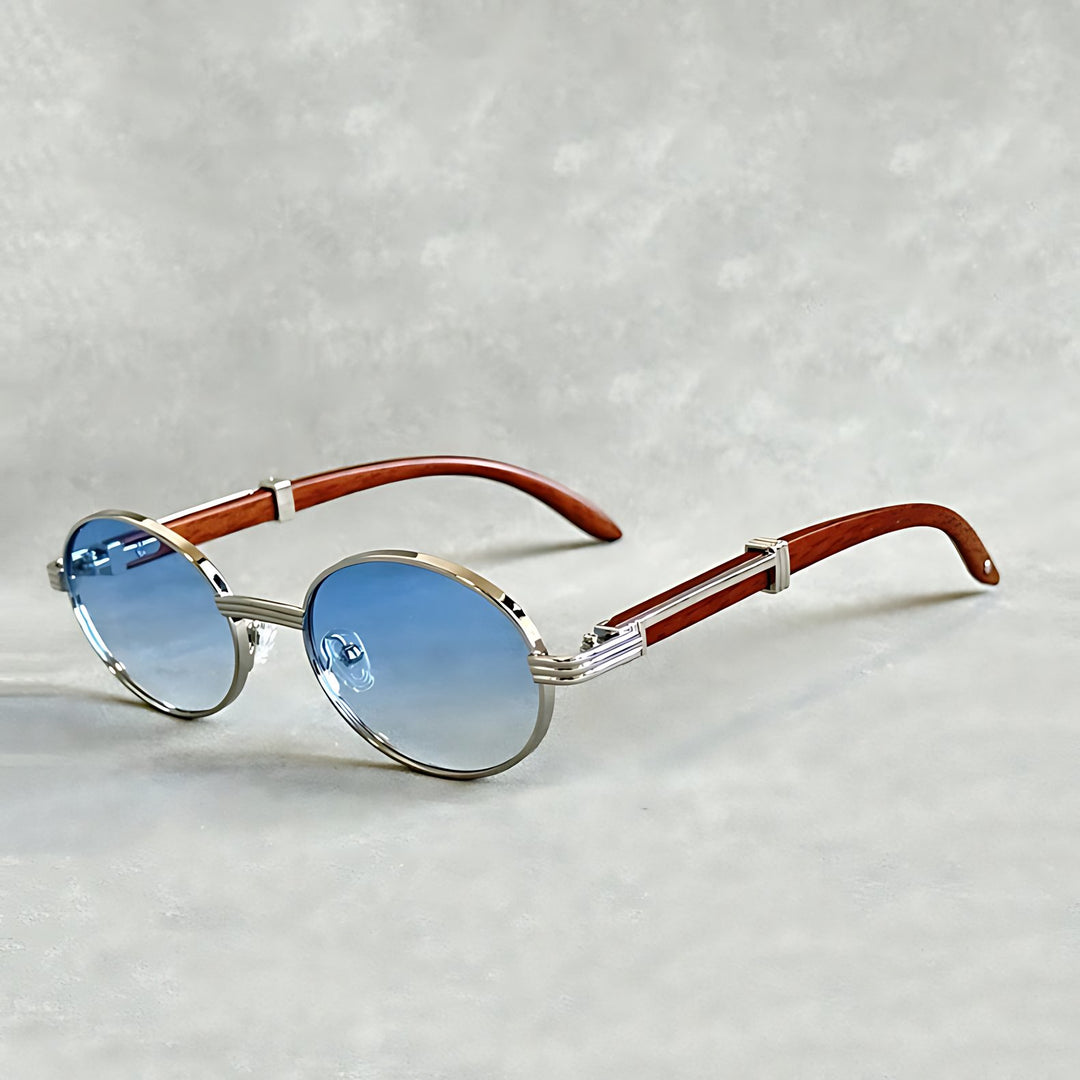 Harper | Sunglasses Round Gold Frame Wood Temple UV400 Protection