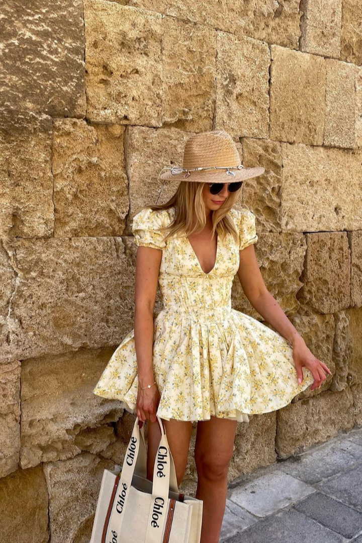 Hazel | Women’s Floral A Line Puff Sleeve Mini Dress