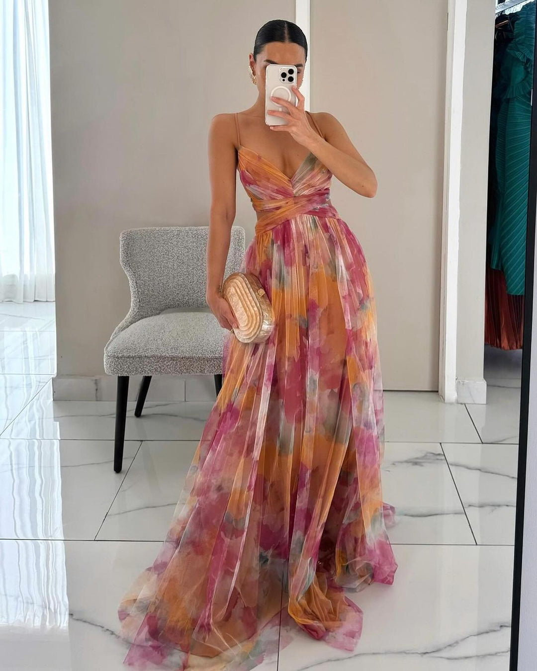 Isabel | Women's Spaghetti Strap Maxi Wedding Guest Dress