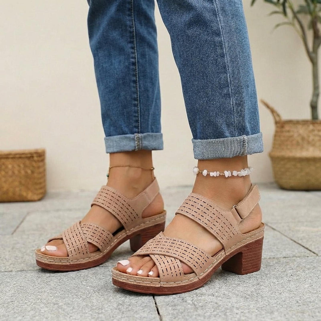 Isabella | Orthopedic Platform Block Heel Sandals Cut Out Open Toe