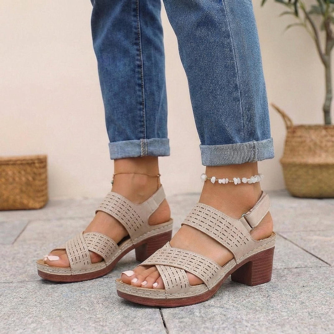 Isabella | Orthopedic Platform Block Heel Sandals Cut Out Open Toe