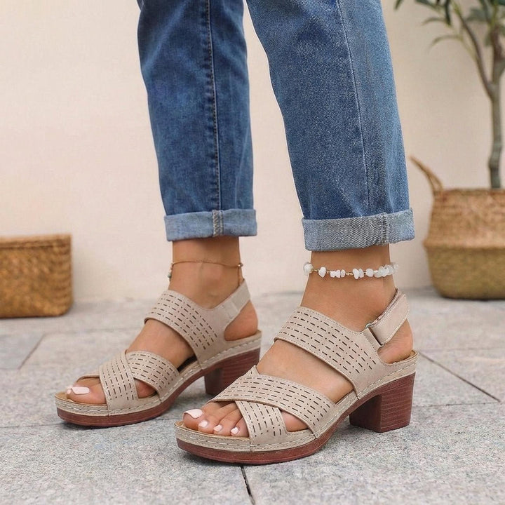 Isabella | Orthopedic Platform Block Heel Sandals Cut Out Open Toe